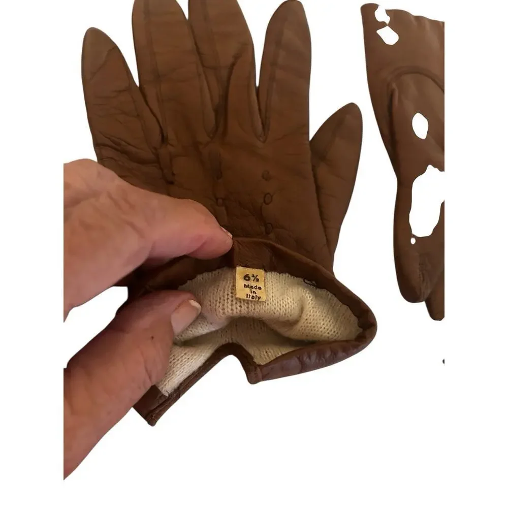 Vintage Unbranded Ivory Sz. 6.5 & Brown Sz. 6.5 Leather Gloves Made In Italy